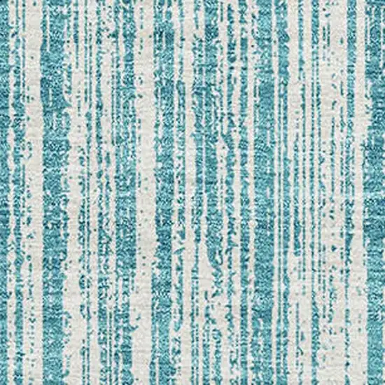 Teal And Ivory Striped Washable Area Rug With UV Protection Photo 4