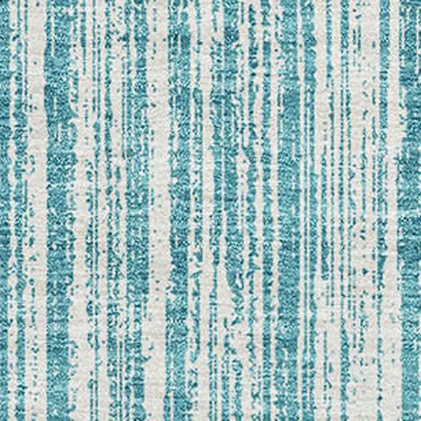 Teal And Ivory Striped Washable Area Rug With UV Protection Photo 4