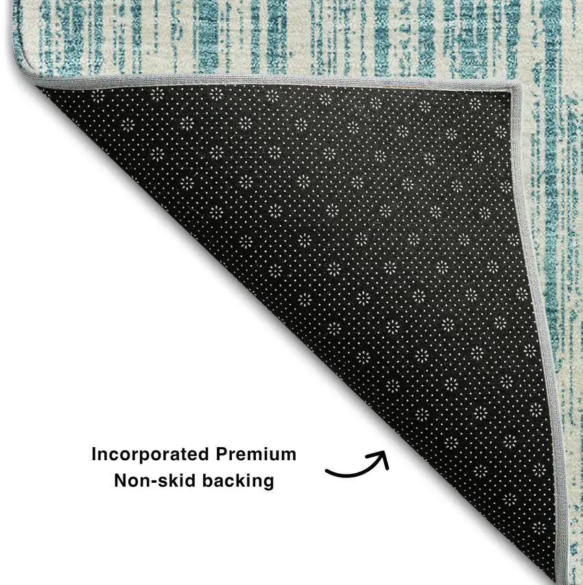 Teal And Ivory Striped Washable Area Rug With UV Protection Photo 8