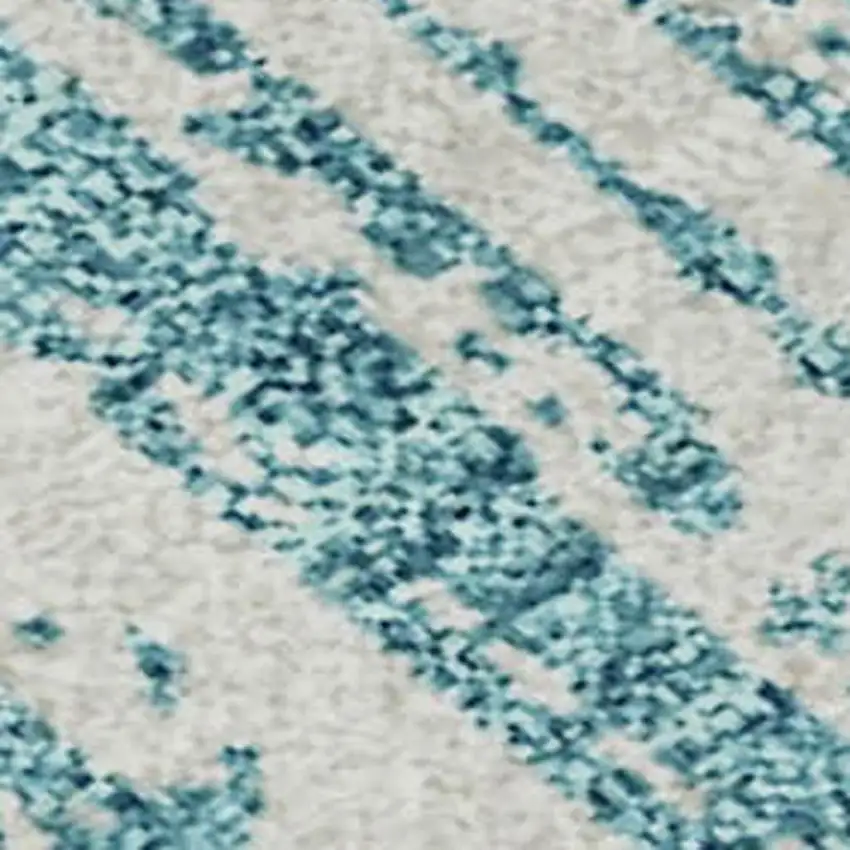 Teal And Ivory Striped Washable Area Rug With UV Protection Photo 3