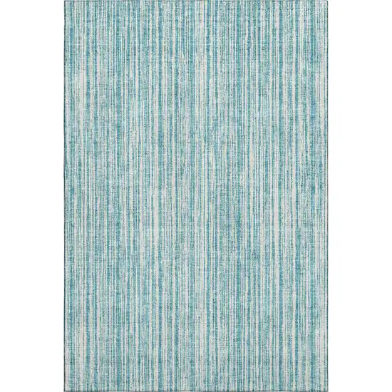 Teal And Ivory Striped Washable Area Rug With UV Protection Photo 2