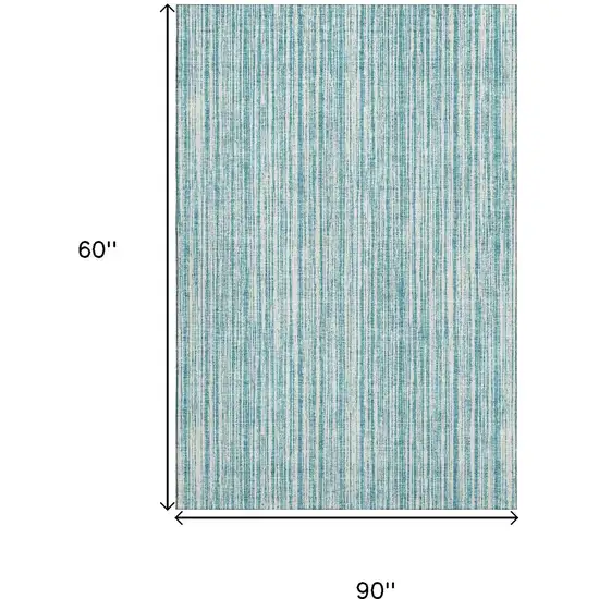 Teal And Ivory Striped Washable Area Rug With UV Protection Photo 3