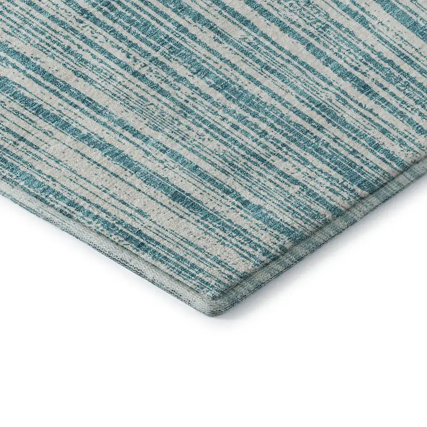 Teal And Ivory Striped Washable Area Rug With UV Protection Photo 8