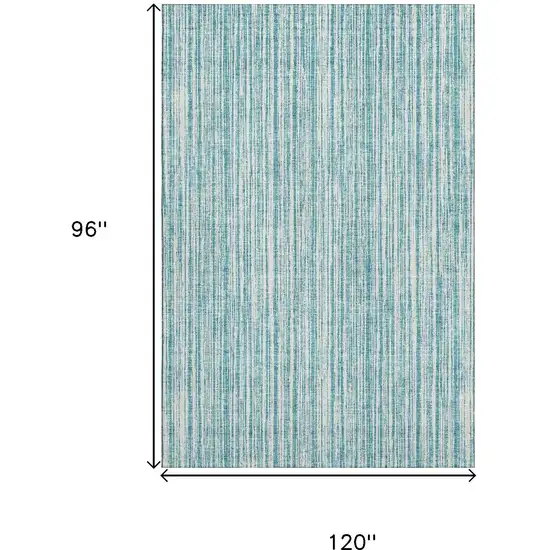 Teal And Ivory Striped Washable Area Rug With UV Protection Photo 3