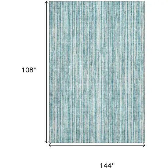 Teal And Ivory Striped Washable Area Rug With UV Protection Photo 3