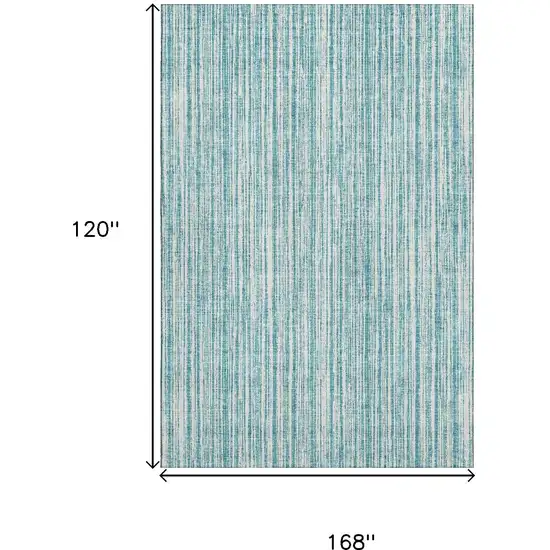 Teal And Ivory Striped Washable Area Rug With UV Protection Photo 3
