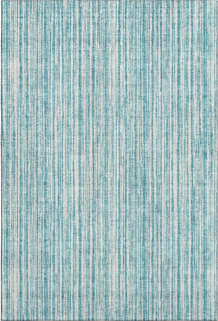 Teal And Ivory Striped Washable Area Rug With UV Protection Photo 7