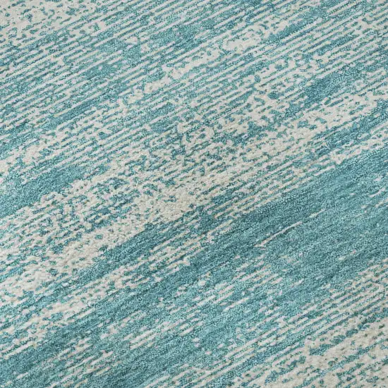 Teal And Ivory Striped Washable Area Rug With UV Protection Photo 1