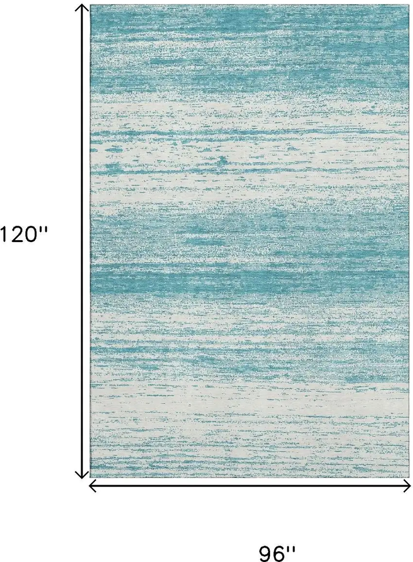 Teal And Ivory Striped Washable Area Rug With UV Protection Photo 3