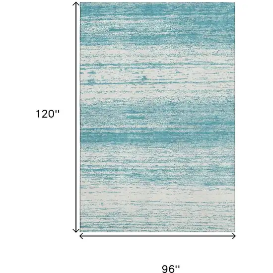 Teal And Ivory Striped Washable Area Rug With UV Protection Photo 3
