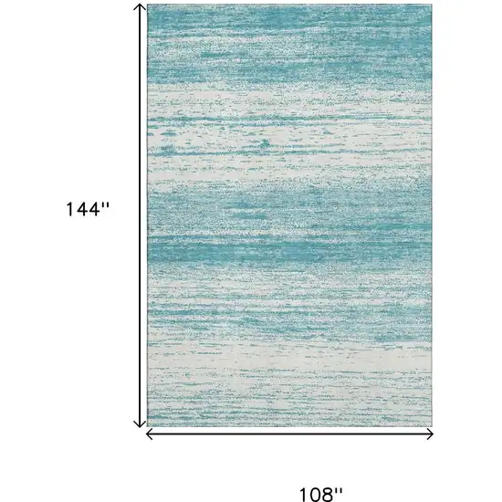 Teal And Ivory Striped Washable Area Rug With UV Protection Photo 3