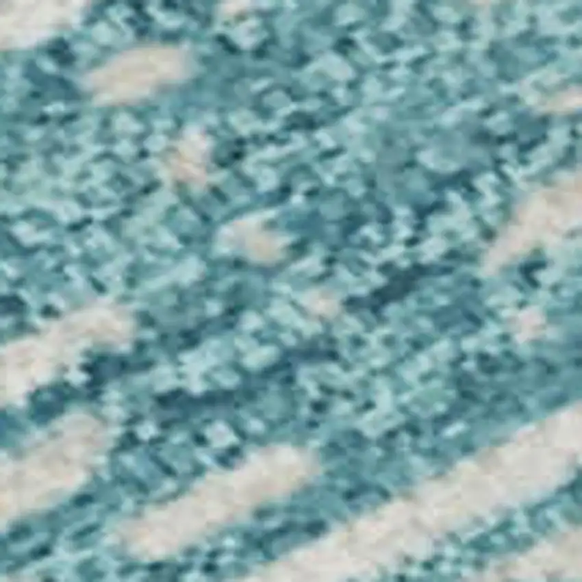 Teal And Ivory Striped Washable Area Rug With UV Protection Photo 3