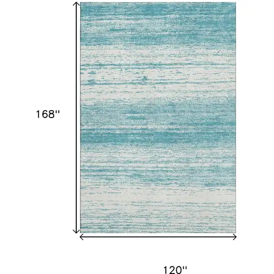 Teal And Ivory Striped Washable Area Rug With UV Protection Photo 3