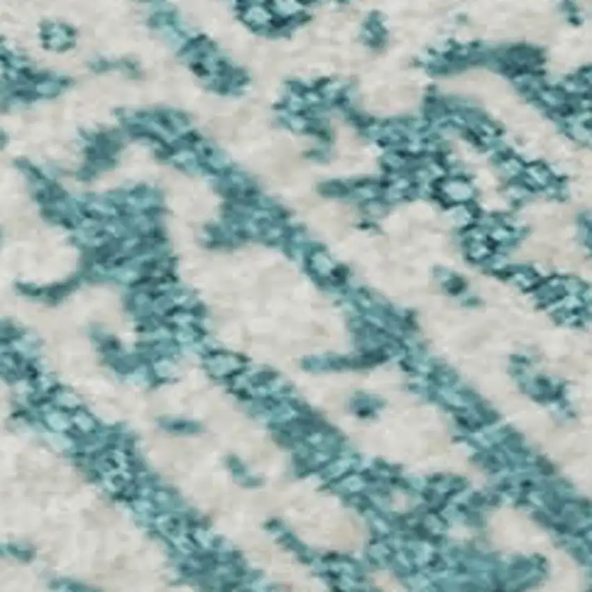 Teal And Ivory Striped Washable Area Rug With UV Protection Photo 3