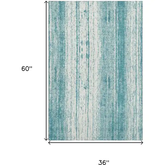 Teal And Ivory Striped Washable Area Rug With UV Protection Photo 3