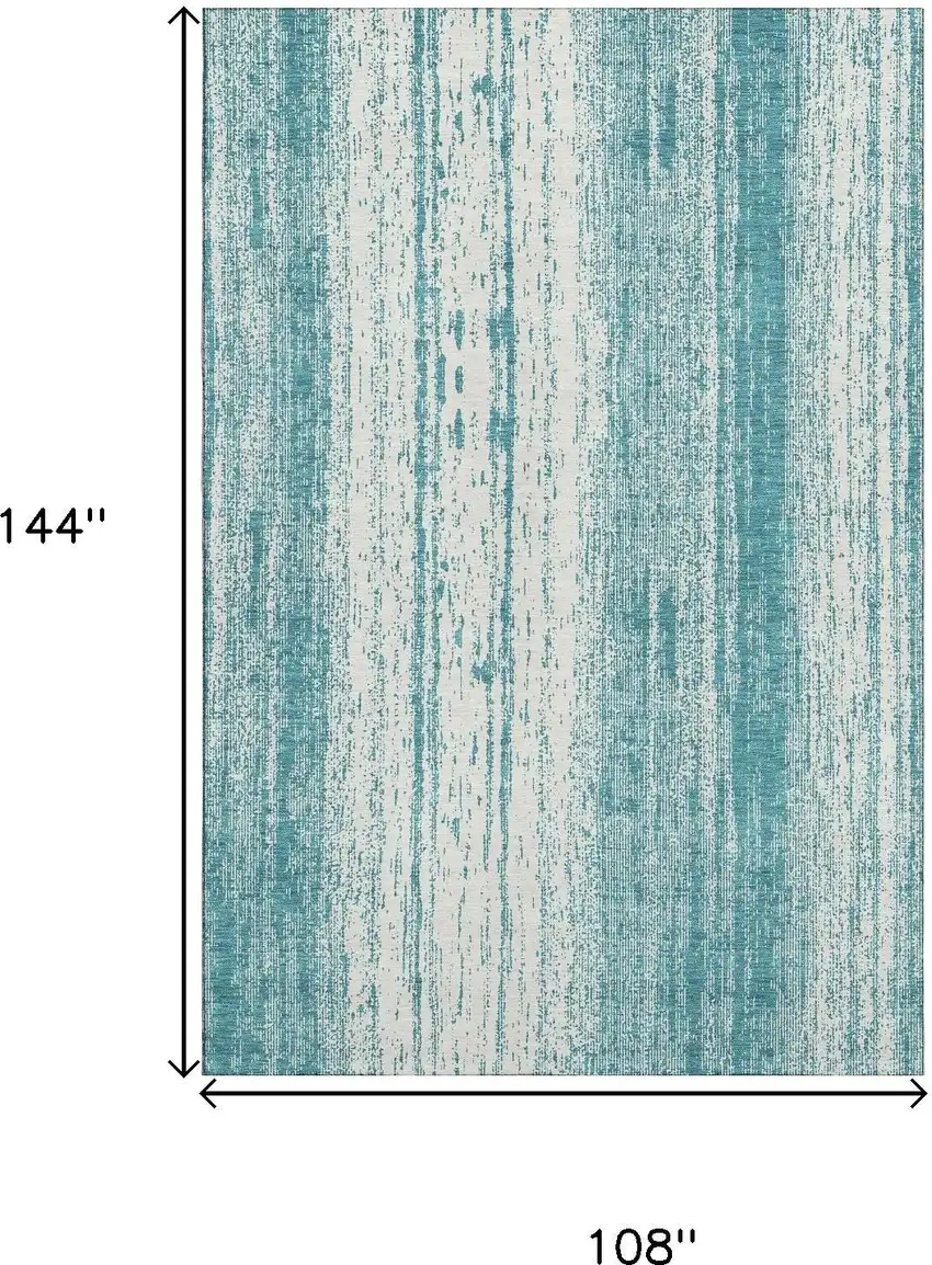 Teal And Ivory Striped Washable Area Rug With UV Protection Photo 3
