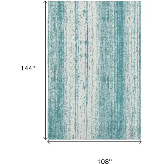 Teal And Ivory Striped Washable Area Rug With UV Protection Photo 3