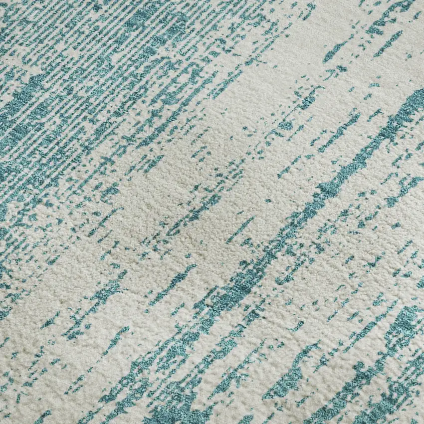 Teal And Ivory Striped Washable Area Rug With UV Protection Photo 4