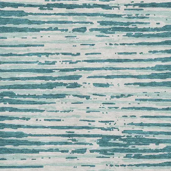 Teal And Ivory Striped Washable Area Rug With UV Protection Photo 3