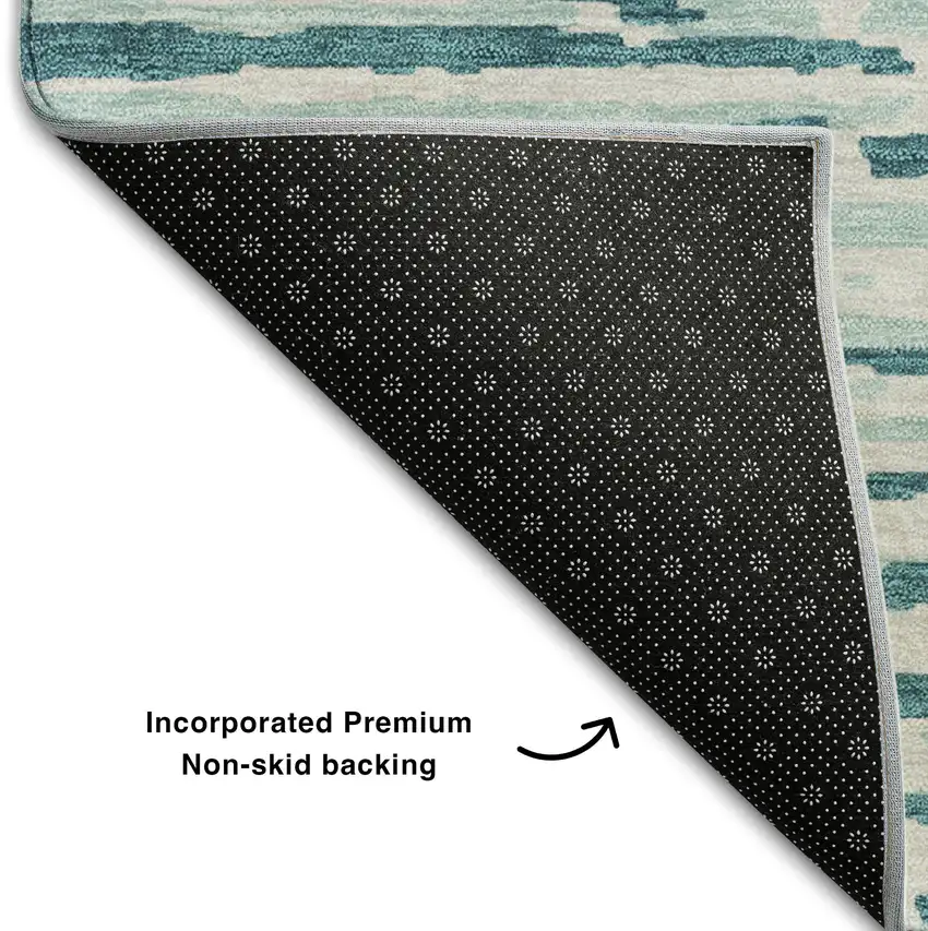 Teal And Ivory Striped Washable Area Rug With UV Protection Photo 7