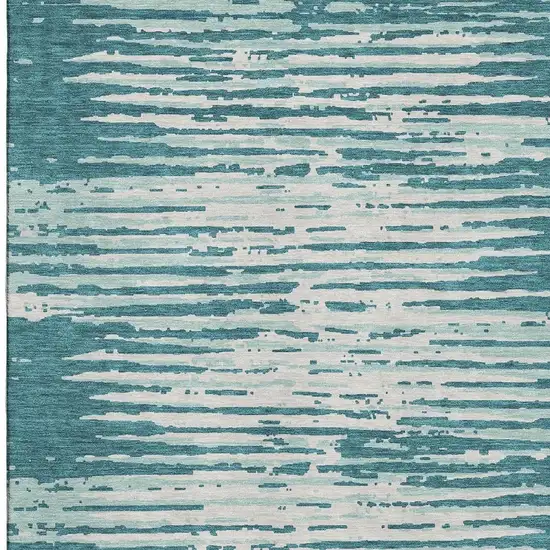 Teal And Ivory Striped Washable Area Rug With UV Protection Photo 4