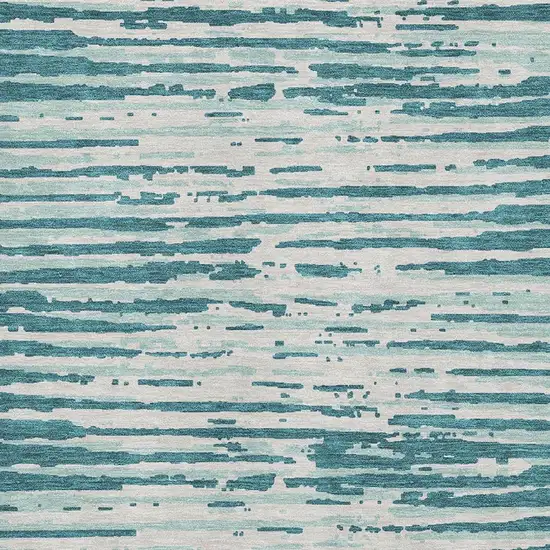 Teal And Ivory Striped Washable Area Rug With UV Protection Photo 3