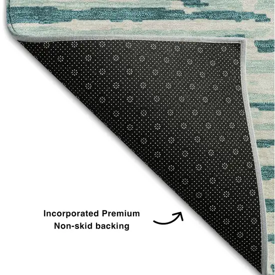 Teal And Ivory Striped Washable Area Rug With UV Protection Photo 7
