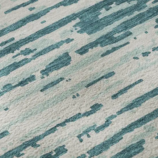 Teal And Ivory Striped Washable Area Rug With UV Protection Photo 9