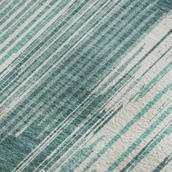Teal And Ivory Striped Washable Area Rug With UV Protection Photo 3