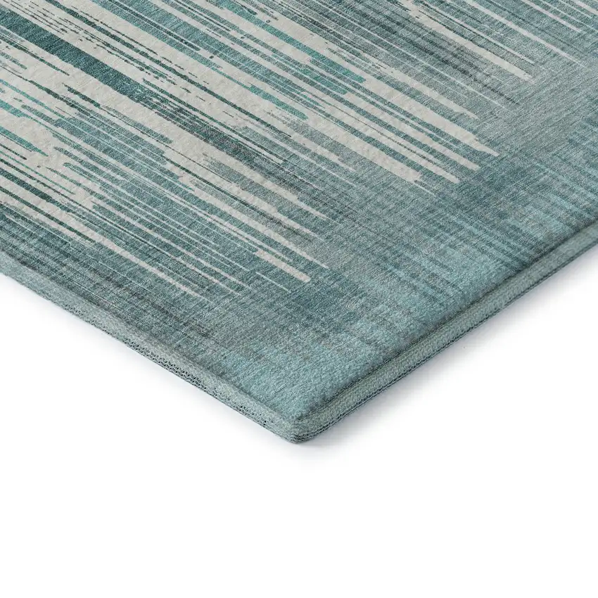 Teal And Ivory Striped Washable Area Rug With UV Protection Photo 7