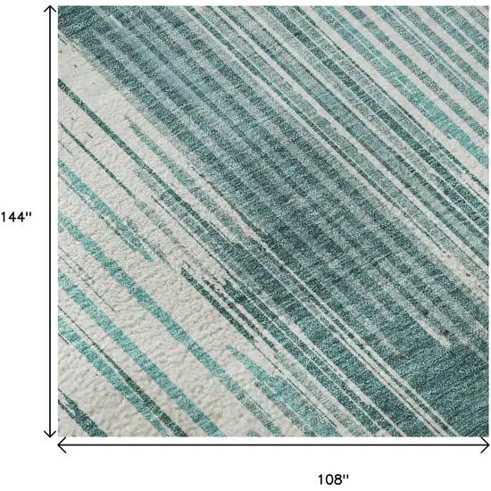 Teal And Ivory Striped Washable Area Rug With UV Protection Photo 9