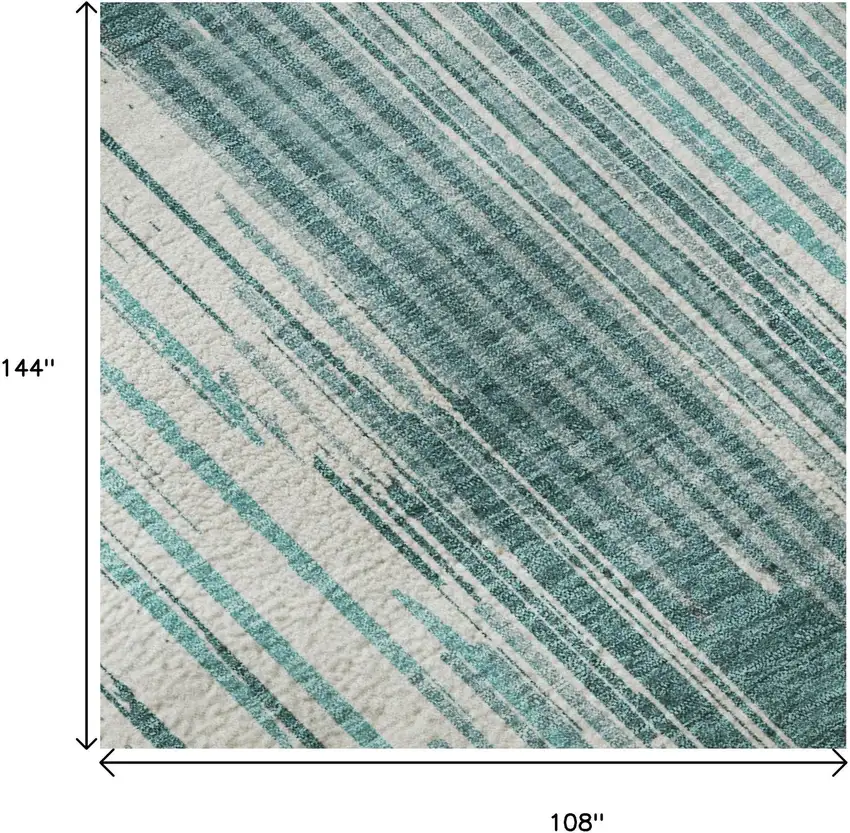 Teal And Ivory Striped Washable Area Rug With UV Protection Photo 9