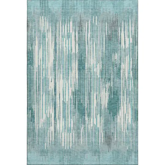 Teal And Ivory Striped Washable Area Rug With UV Protection Photo 6