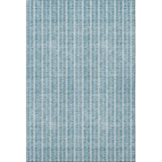 Teal And Ivory Striped Washable Area Rug With UV Protection Photo 3