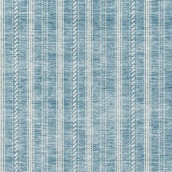 Teal And Ivory Striped Washable Area Rug With UV Protection Photo 2