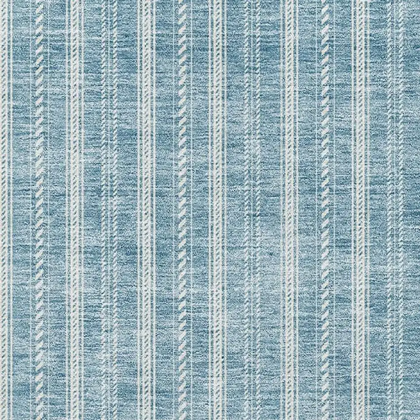 Teal And Ivory Striped Washable Area Rug With UV Protection Photo 2