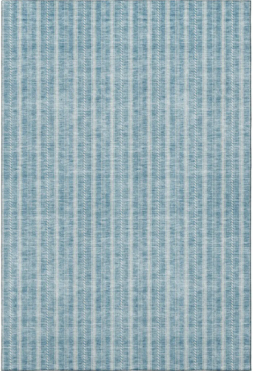 Teal And Ivory Striped Washable Area Rug With UV Protection Photo 3