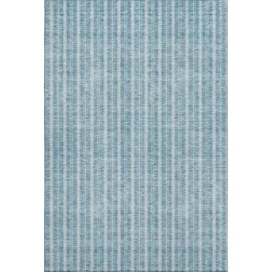 Teal And Ivory Striped Washable Area Rug With UV Protection Photo 1