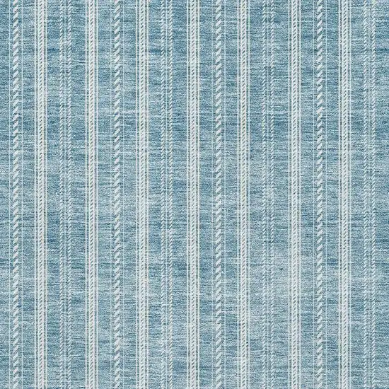 Teal And Ivory Striped Washable Area Rug With UV Protection Photo 2