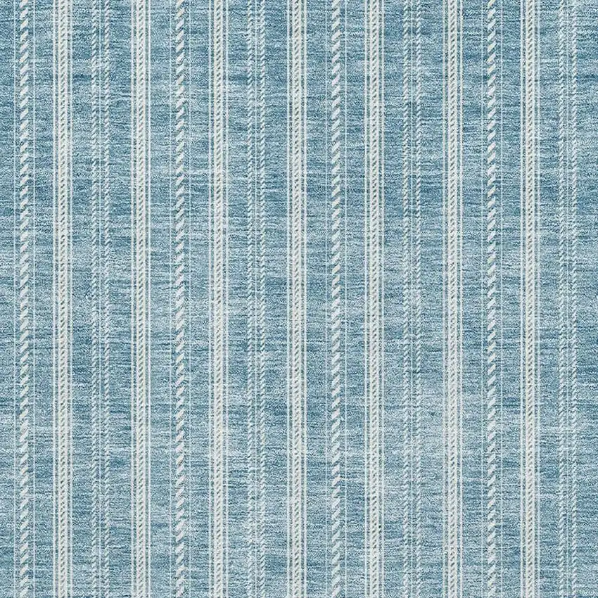 Teal And Ivory Striped Washable Area Rug With UV Protection Photo 2