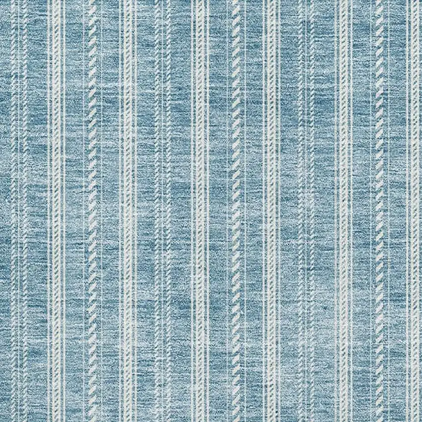 Teal And Ivory Striped Washable Area Rug With UV Protection Photo 2