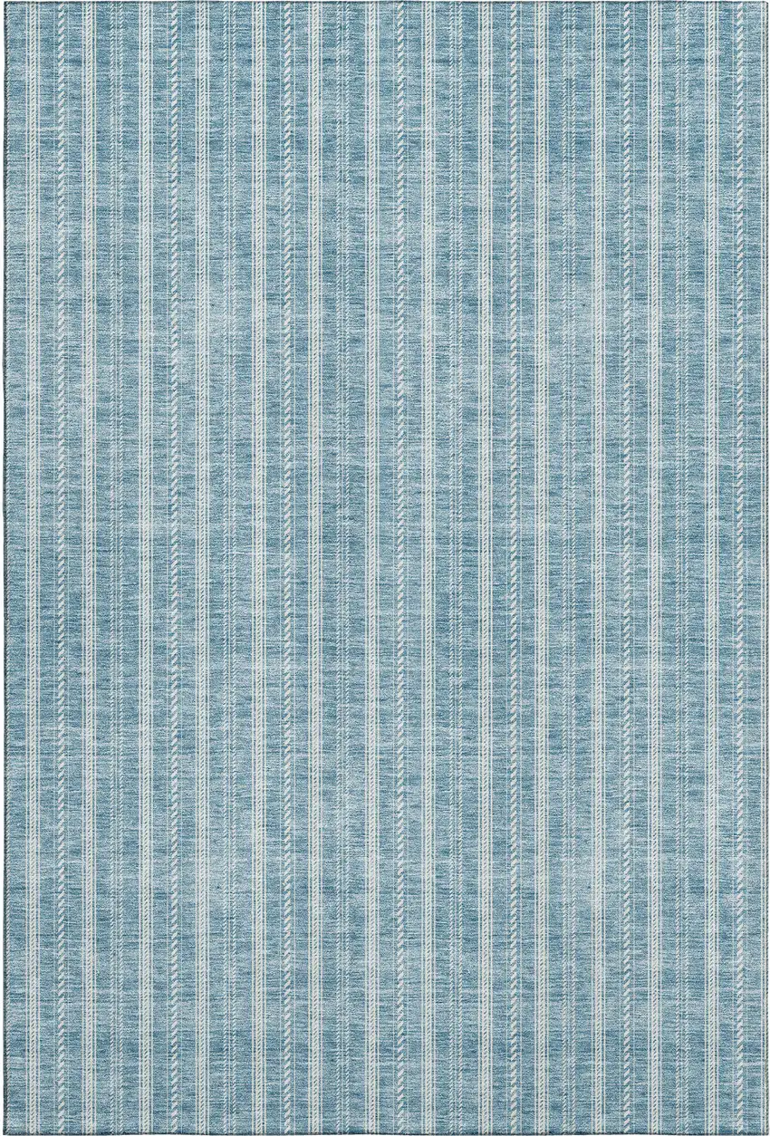 Teal And Ivory Striped Washable Area Rug With UV Protection Photo 1