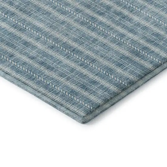 Teal And Ivory Striped Washable Area Rug With UV Protection Photo 7
