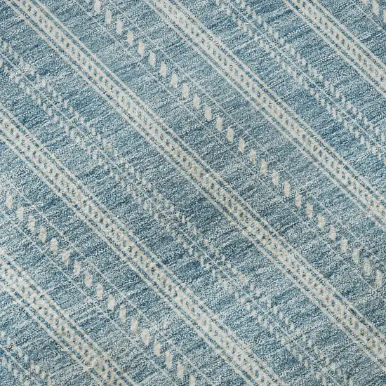 Teal And Ivory Striped Washable Area Rug With UV Protection Photo 9