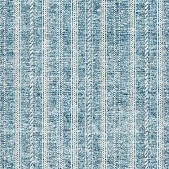 Teal And Ivory Striped Washable Area Rug With UV Protection Photo 2