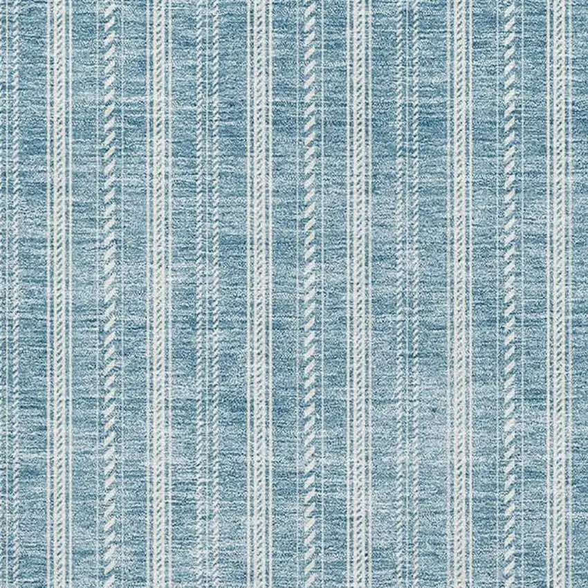 Teal And Ivory Striped Washable Area Rug With UV Protection Photo 2