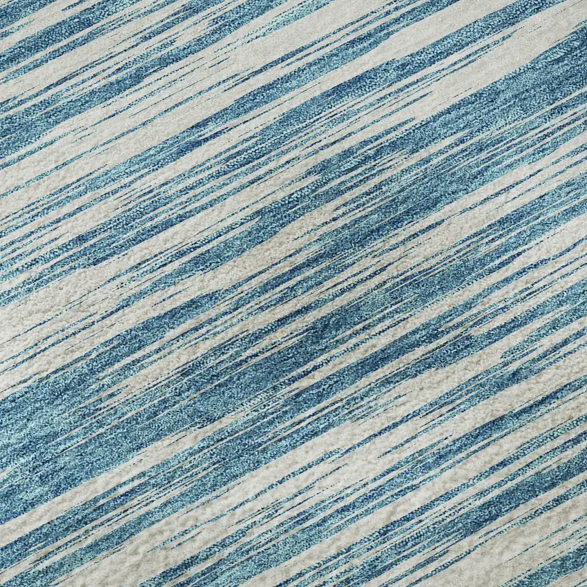 Teal And Ivory Striped Washable Area Rug With UV Protection Photo 9