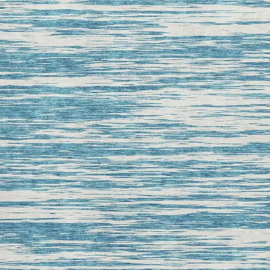 Teal And Ivory Striped Washable Area Rug With UV Protection Photo 2
