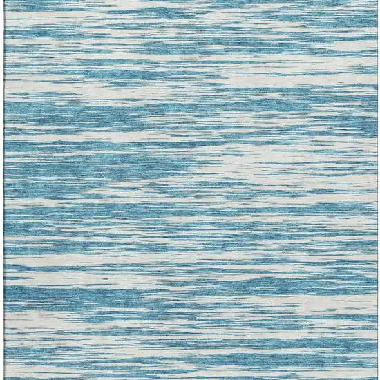 Teal And Ivory Striped Washable Area Rug With UV Protection Photo 2