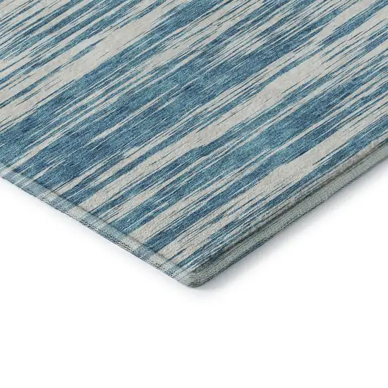 Teal And Ivory Striped Washable Area Rug With UV Protection Photo 7